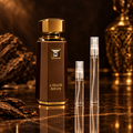 French Avenue Liquid Brun EDP bottle with 5 ml and 10 ml plain clear travel spray vials