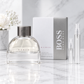 Hugo Boss Boss Woman EDP bottle with 5 ml and 10 ml plain clear travel spray vials