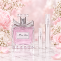 Miss Dior Blooming Bouquet EDT bottle with 5 ml and 10 ml plain clear travel spray vials