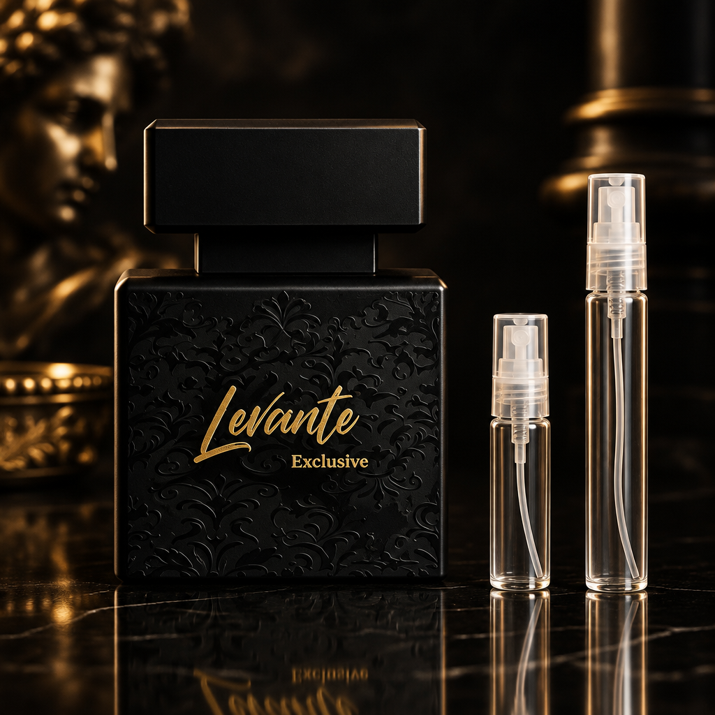 Jo Milano Levante Exclusive bottle with 5 ml and 10 ml plain clear travel spray vials