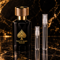 Jo Milano Game of Spades Wildcard EDP bottle with 5 ml and 10 ml plain clear travel spray vials
