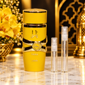 Lattafa Yara Tous Yellow Edition bottle with 5 ml and 10 ml plain clear travel spray vials