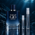 Giorgio Armani Acqua Di Giò Profondo bottle with 5 ml and 10 ml plain clear travel spray vials