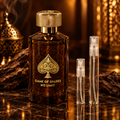 Jo Milano Game of Spades No Limit Extrait de Parfum bottle with 5 ml and 10 ml plain clear travel spray vials