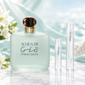 Giorgio Armani Acqua di Giò Pour Femme EDT bottle with 5 ml and 10 ml plain clear travel spray vials