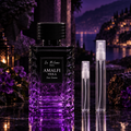 Jo Milano Paris Amalfi Viola Pour Homme bottle with 5 ml and 10 ml plain clear travel spray vials