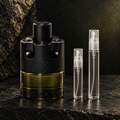Azzaro The Most Wanted Eau de Toilette Intense bottle with 5 ml and 10 ml plain clear travel spray vials