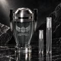 My Secret Plus Invincible for Men EDP bottle with 5 ml and 10 ml plain clear travel spray vials