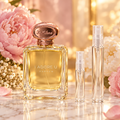Jo Milano Paris I Adore U Parfum bottle with 5 ml and 10 ml plain clear travel spray vials