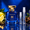 Manglani Fresco Extrait de Parfum bottle with 5 ml and 10 ml plain clear travel spray vials