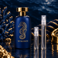 Mykonos Nautilus Extrait de Parfum bottle with 5 ml and 10 ml plain clear travel spray vials