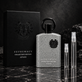 Afnan Supremacy Collector's Edition bottle with box and 5 ml and 10 ml plain clear travel spray vials
