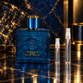 Versace Eros EDP bottle with 5 ml and 10 ml plain clear travel spray vials
