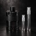 Azzaro The Most Wanted Eau de Parfum Intense bottle with 5 ml and 10 ml plain clear travel spray vials