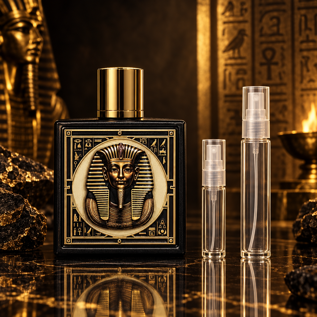Rayhaan Pharaoh bottle with 5 ml and 10 ml plain clear travel spray vials