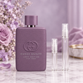 Gucci Guilty Love Edition Pour Femme EDP bottle with 5 ml and 10 ml plain clear travel spray vials