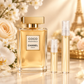 Chanel Coco Mademoiselle EDP bottle with 5 ml and 10 ml plain clear travel spray vials