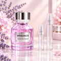 Mykonos Reflection Extrait de Parfum bottle with 5 ml and 10 ml plain clear travel spray vials
